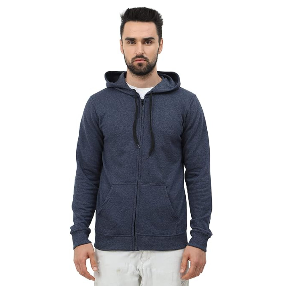 Men's Cotton Plain Navy Melange Hooded