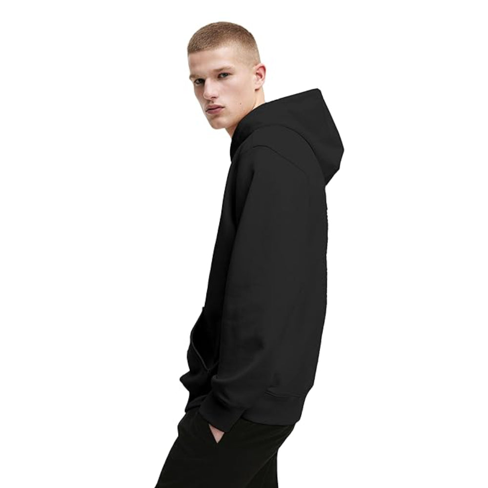 Mens Cotton Fleece Plain Black Hoodie