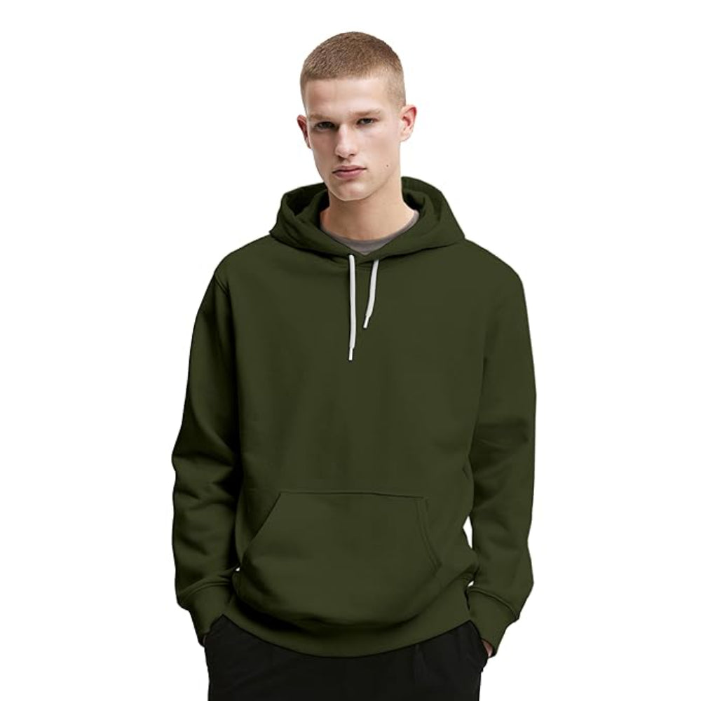 Mens Cotton Fleece Plain Green Hoodie