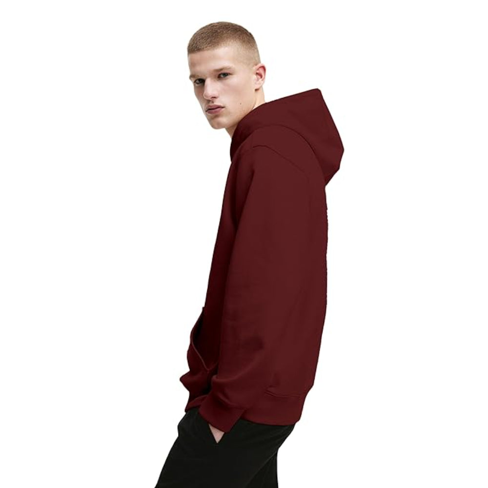Mens Cotton Fleece Plain Maroon Hoodie