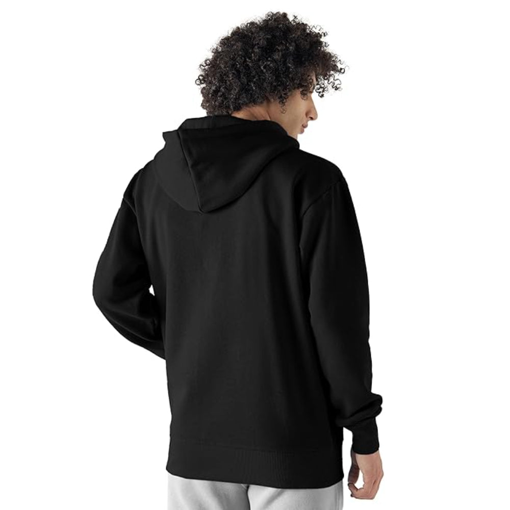 Men Cotton Fleece Black Hoodie.