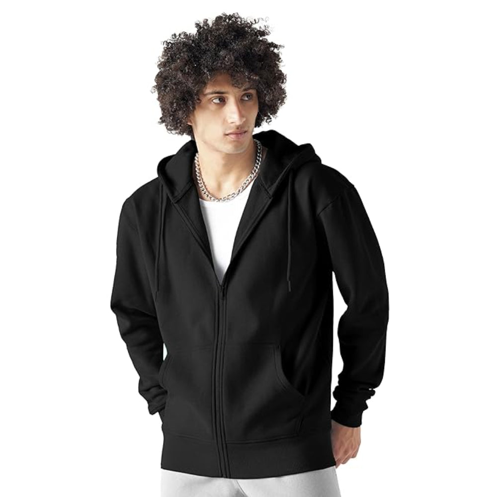 Men Cotton Fleece Black Hoodie.