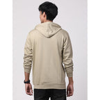 Mens Solid Zipper Beige Hoodie
