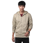 Mens Solid Zipper Beige Hoodie
