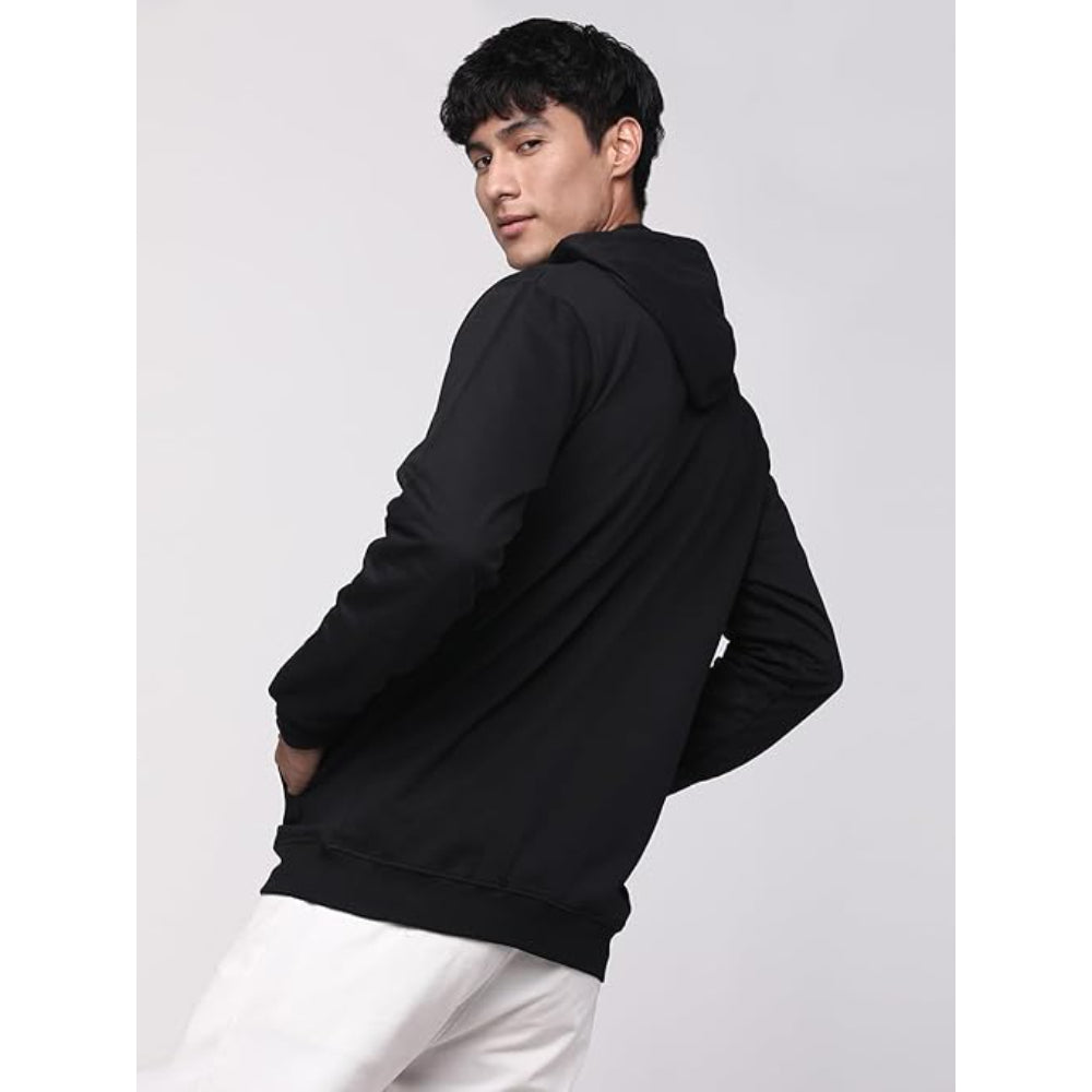 Mens Solid Zipper Black Hoodie