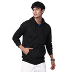 Mens Solid Zipper Black Hoodie