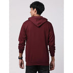 Mens Solid Zipper Maroon Hoodie
