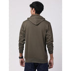Mens Solid Zipper Olive Hoodie
