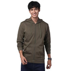 Mens Solid Zipper Olive Hoodie