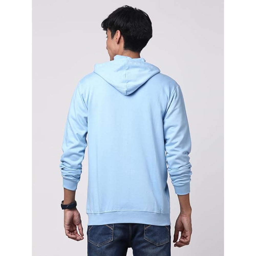 Mens Solid Zipper Sky Blue Hoodie