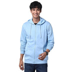Mens Solid Zipper Sky Blue Hoodie