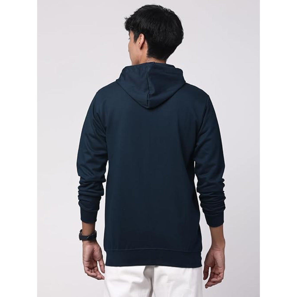 Mens Solid Zipper Teal Hoodie