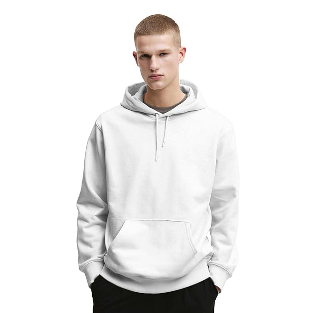 Mens Cotton Fleece Plain White Hoodie
