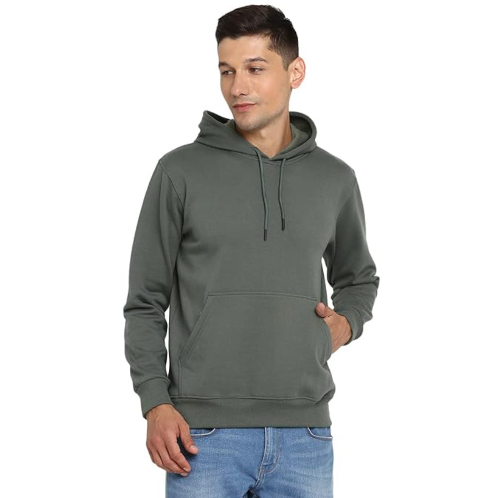 Mens Fleece Plain Fern Green Hoodie