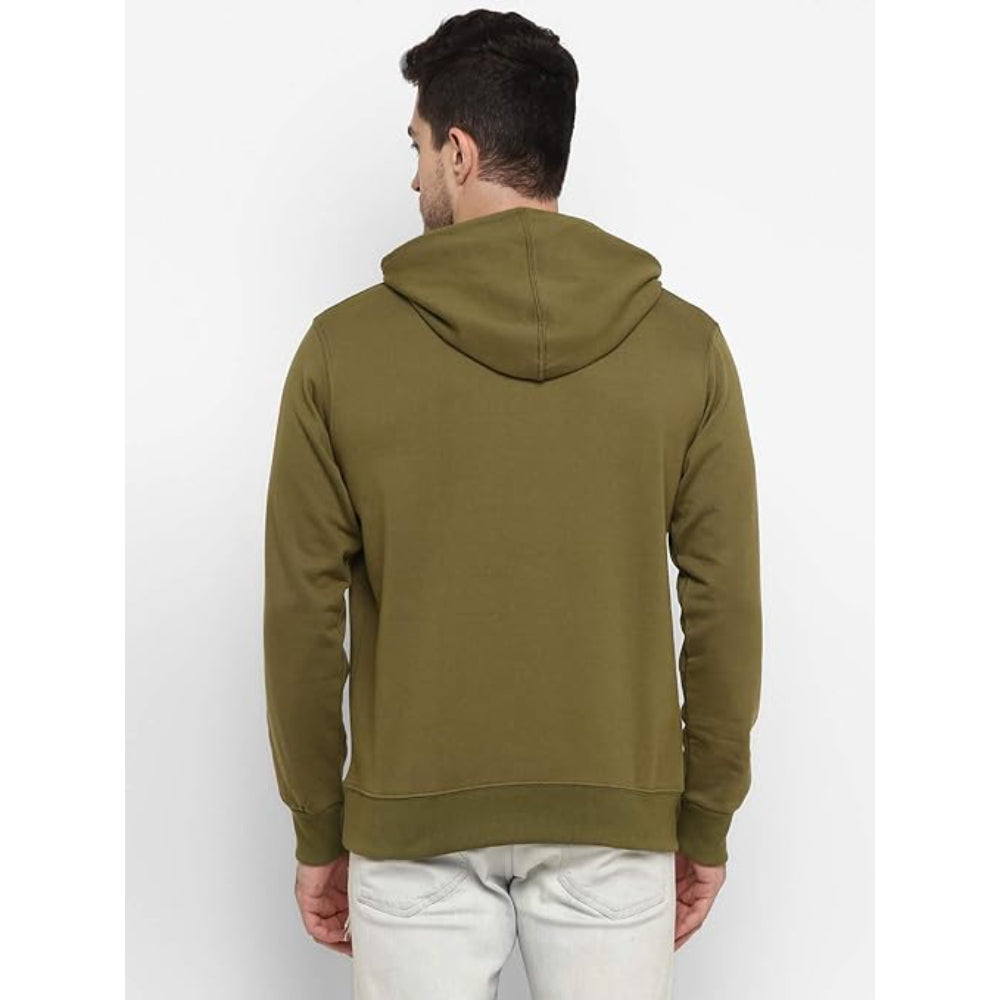 Mens Fleece Plain Olive Green Hoodie