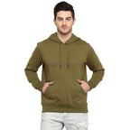 Mens Fleece Plain Olive Green Hoodie