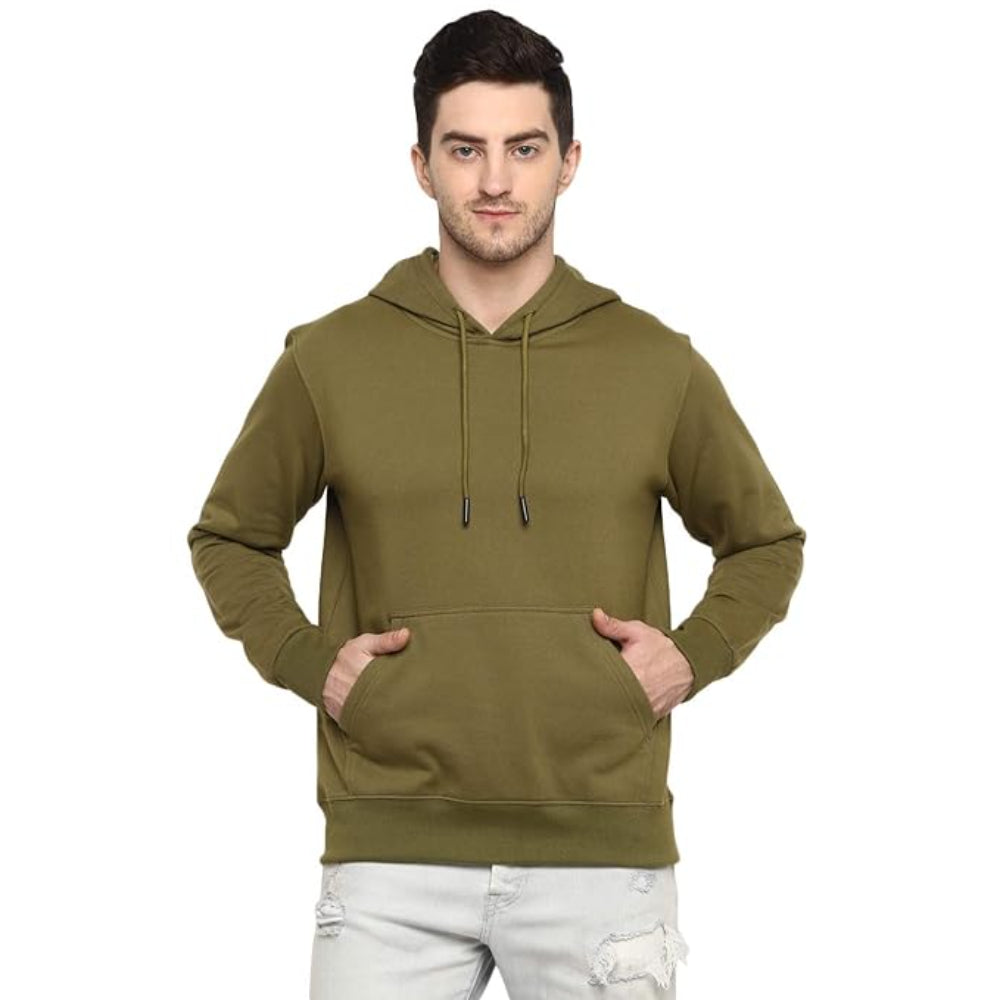 Mens Fleece Plain Olive Green Hoodie