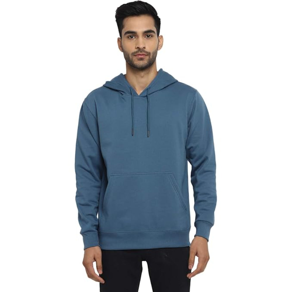 Mens Fleece Plain Persian Blue Hoodie