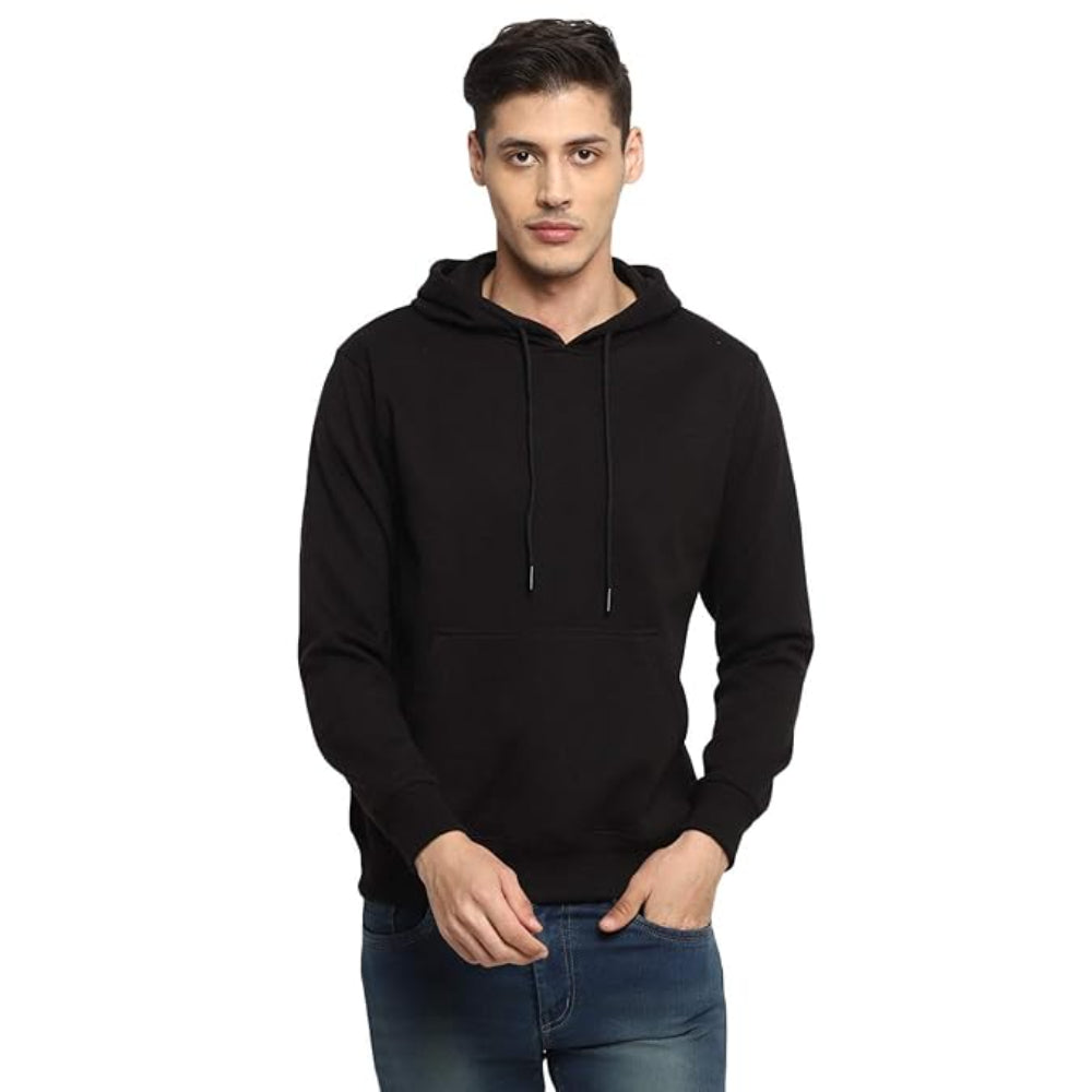 Mens Fleece Plain Black Hoodie