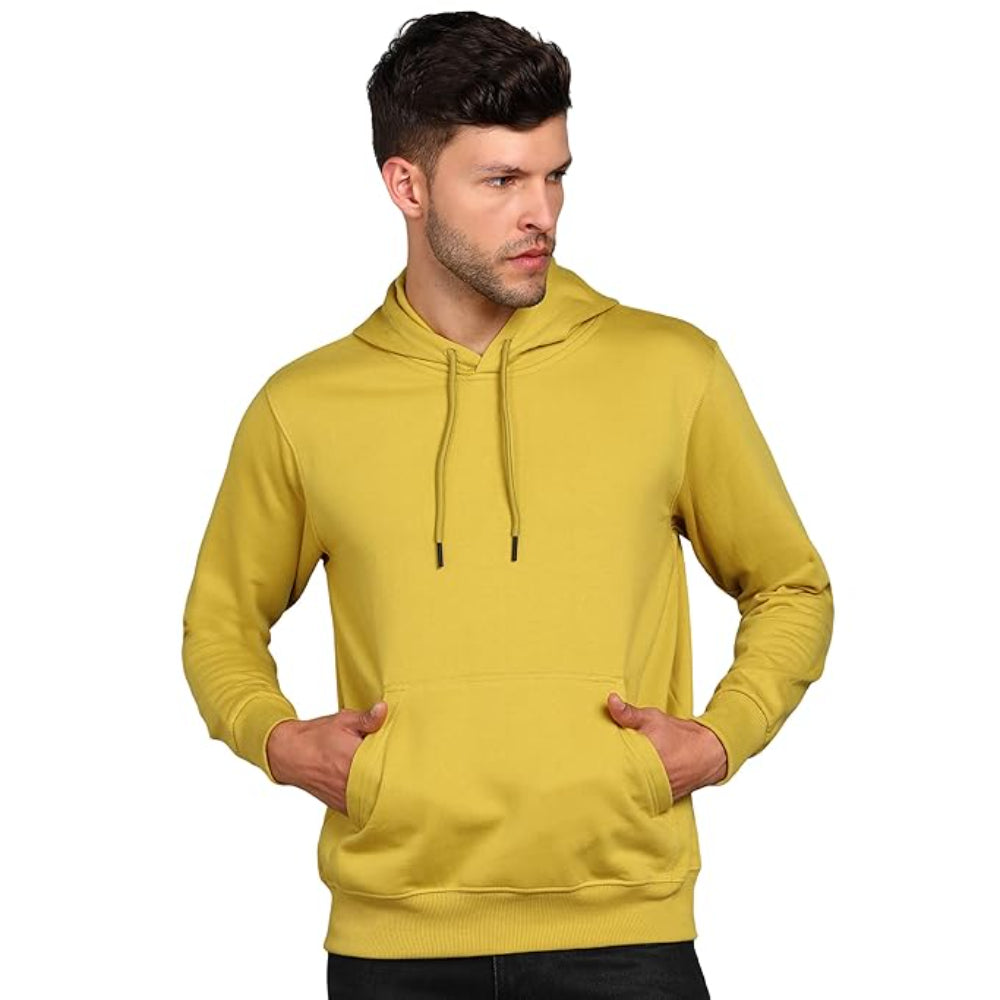 Mens Fleece Plain Yellow Hoodie