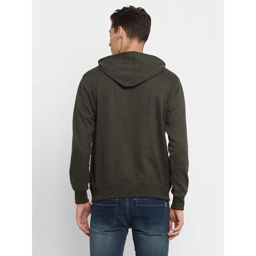 Mens Fleece Plain Olive Melange Hoodie