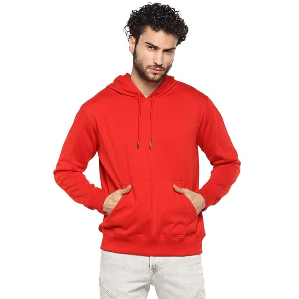 Mens Fleece Plain Red Hoodie