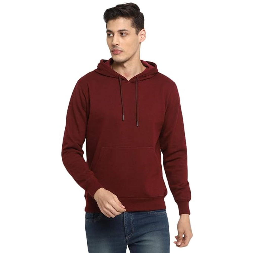 Mens Fleece Plain Wine Hoodie