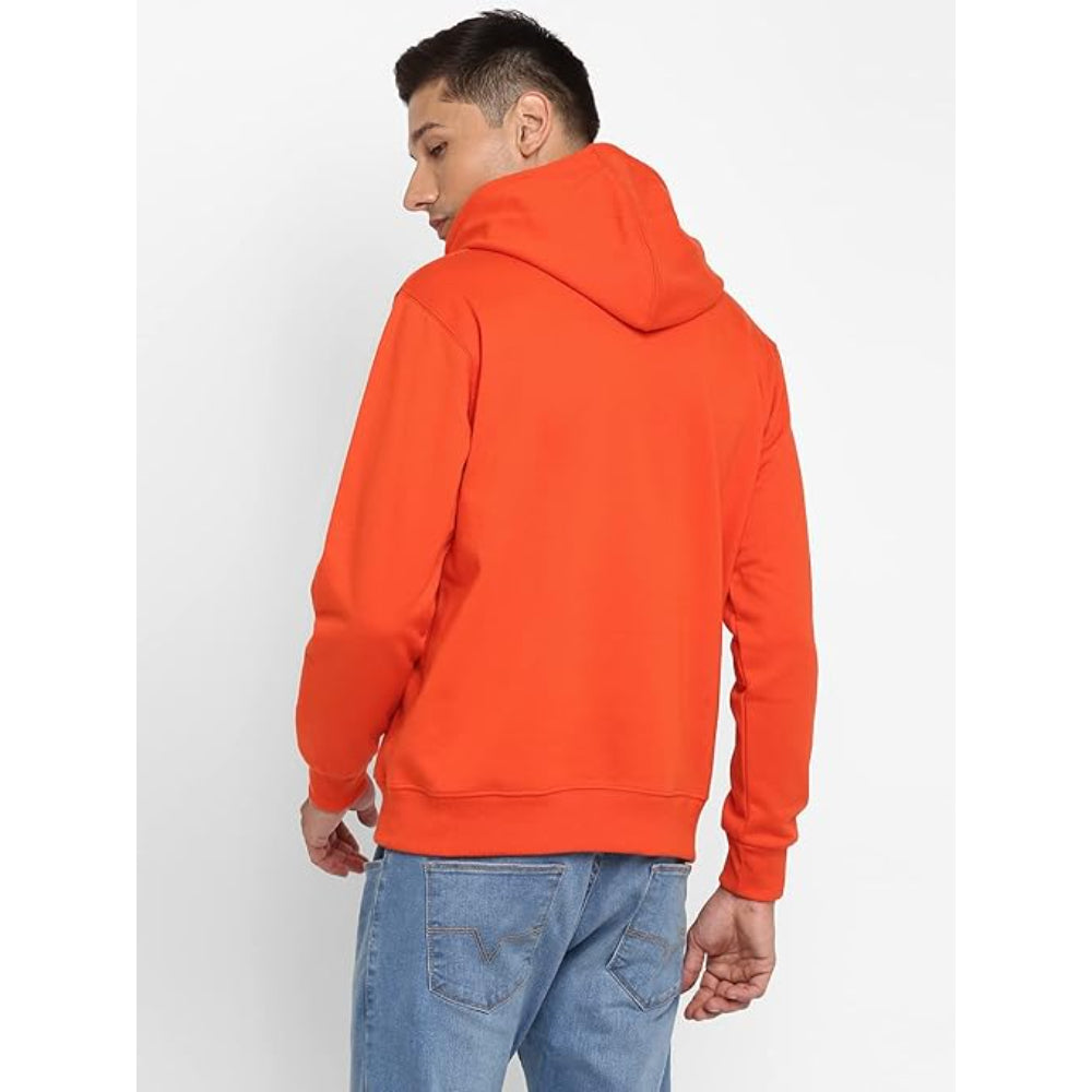 Mens Fleece Plain Orange Hoodie