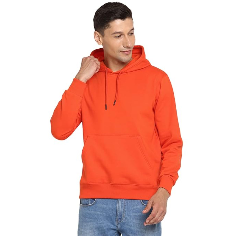 Mens Fleece Plain Orange Hoodie