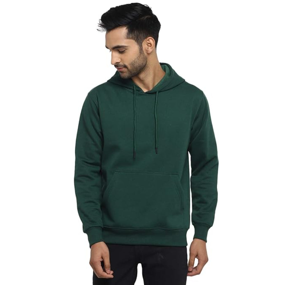 Mens Fleece Plain Forest Green Hoodie
