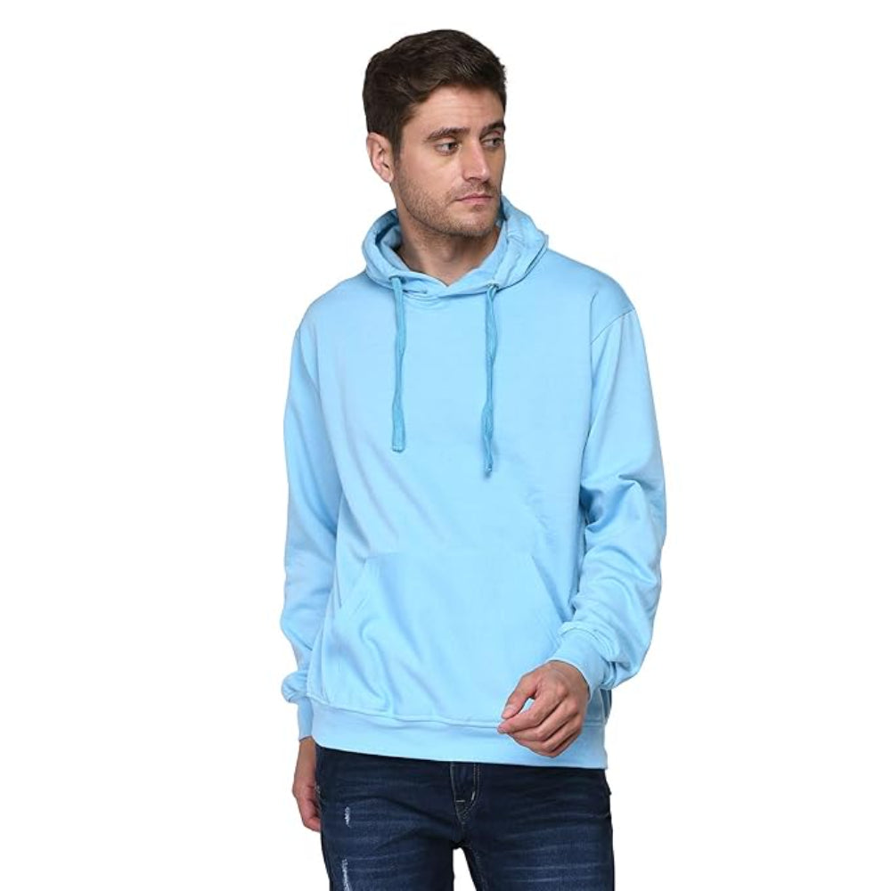 Men Plain Solid Aqua Blue Hoodie