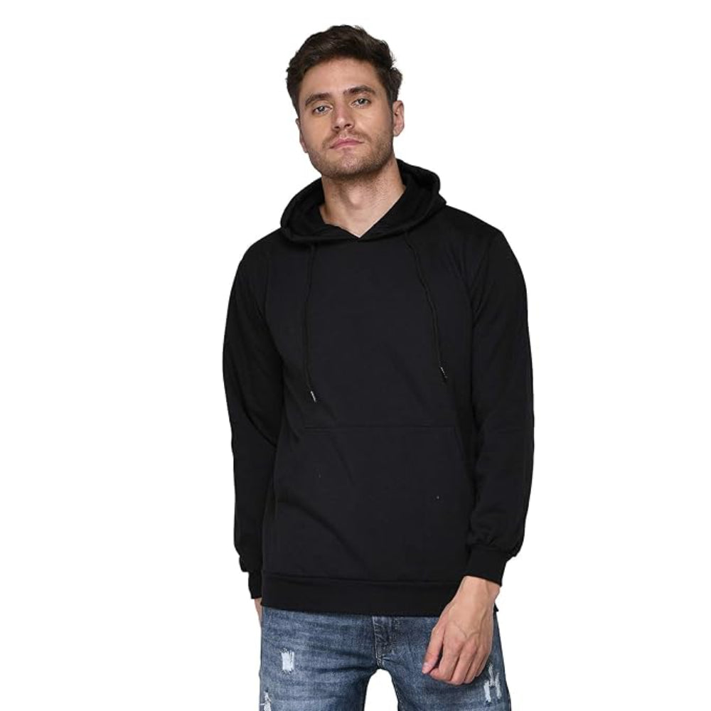 Men Plain Solid Black Hoodie
