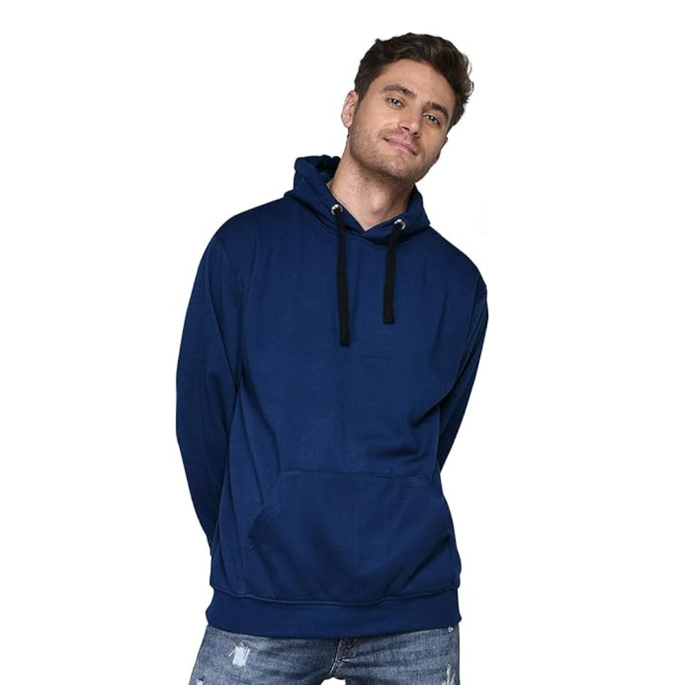 Men Plain Solid Blue Hoodie