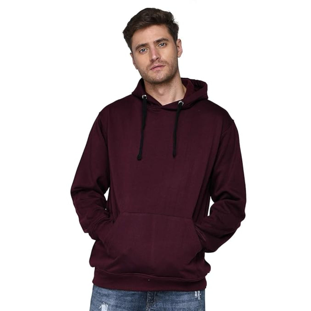 Men Plain Solid Burgundy Hoodie
