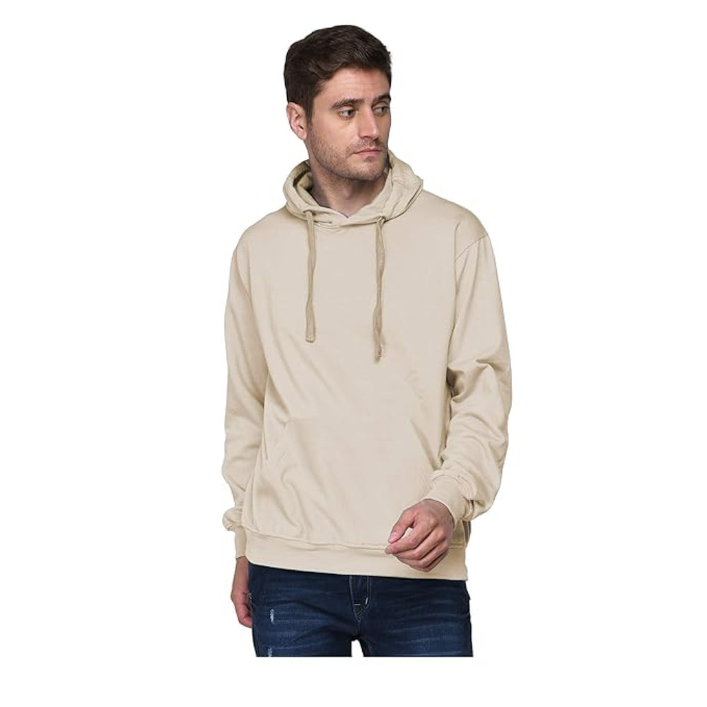 Men Plain Solid Cream Hoodie
