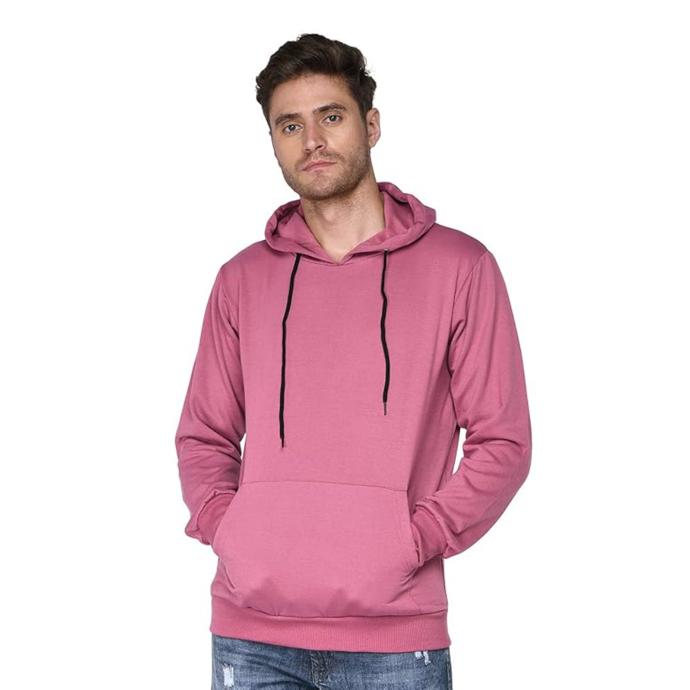 Men Plain Solid Dusty Pink Hoodie