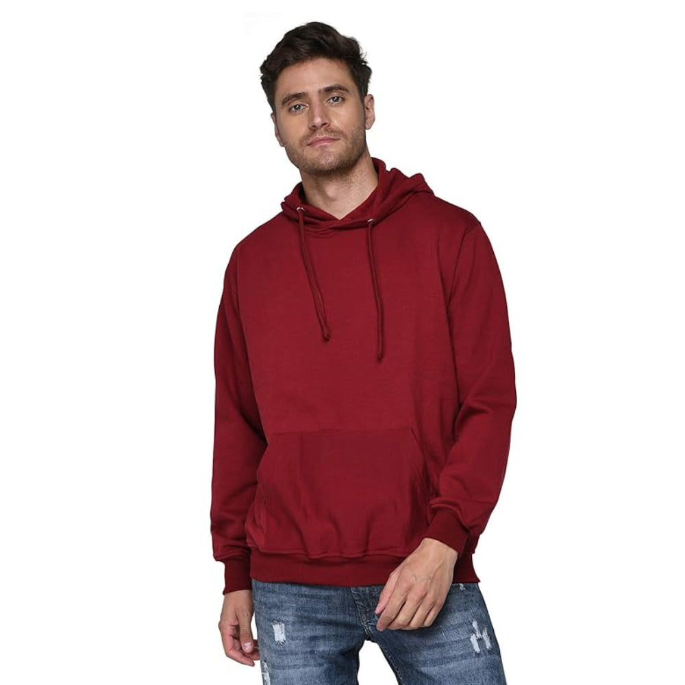 Men Plain Solid Maroon Hoodie