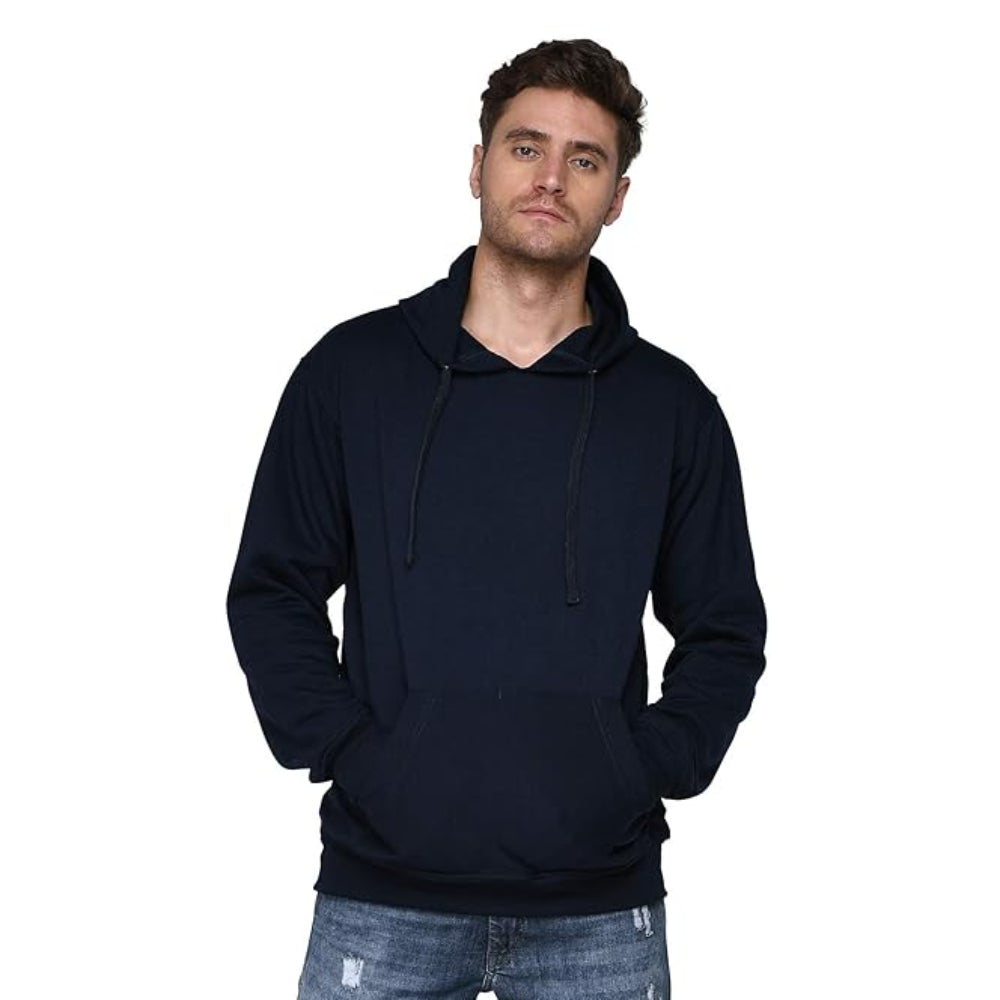Men Plain Solid Navy Blue Hoodie