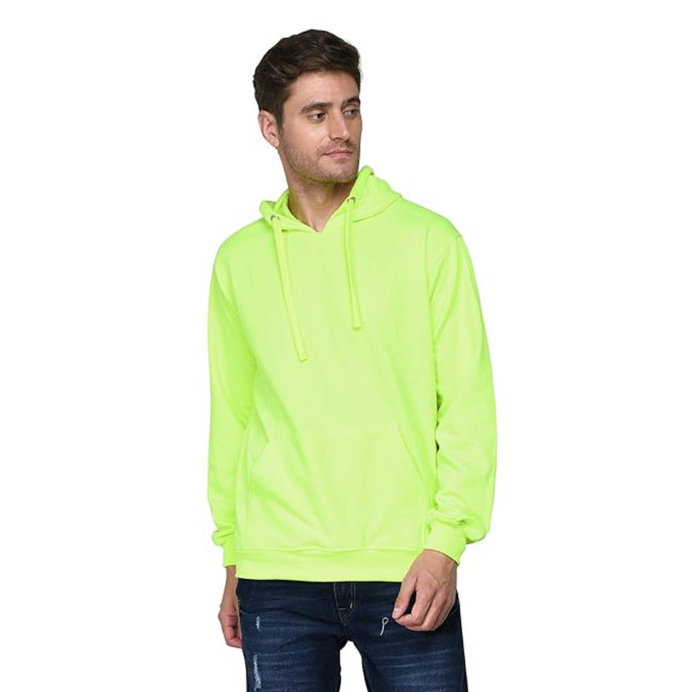Men Plain Solid Neon Green Hoodie