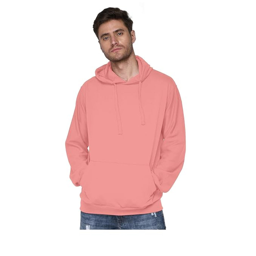 Men Plain Solid Peach Hoodie
