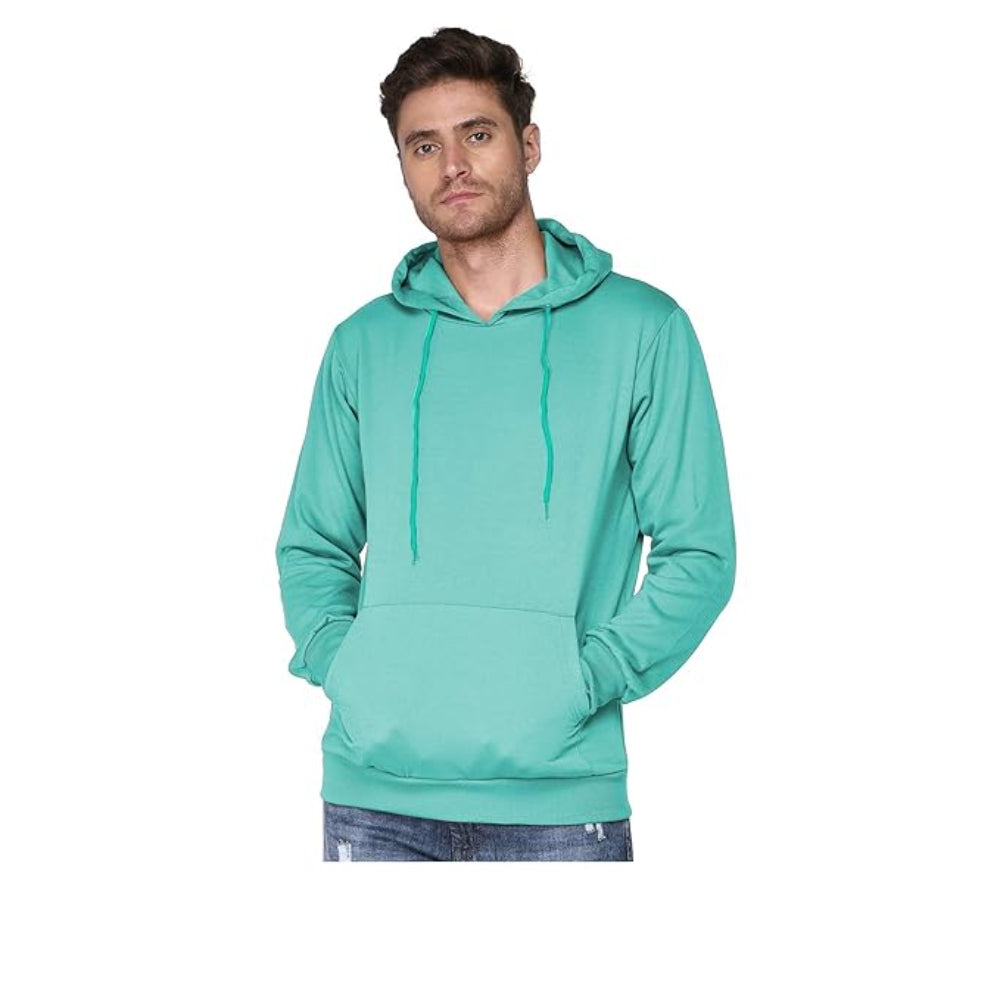 Men Plain Solid Torquoise Green Hoodie