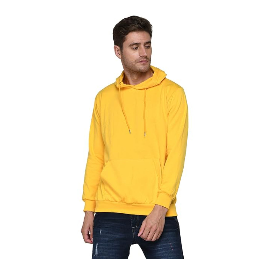 Men Plain Solid Yellow Hoodie
