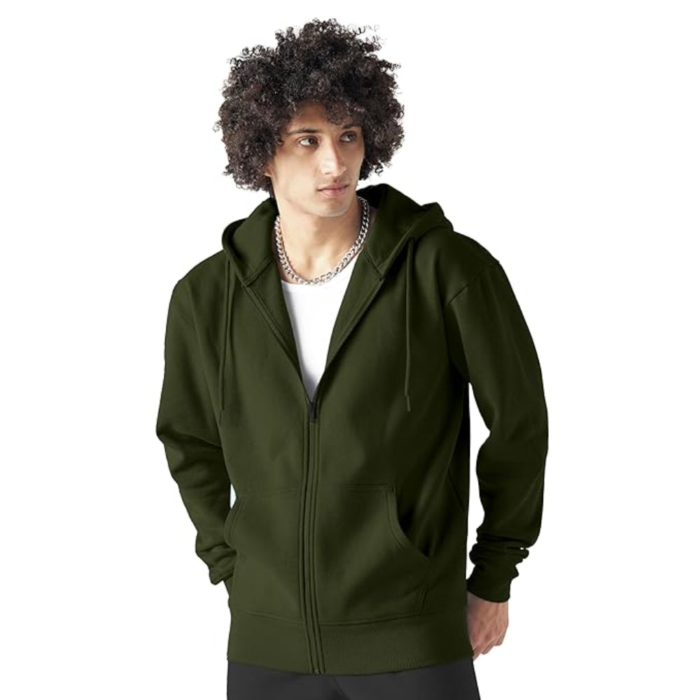 Men Cotton Fleece Green Hoodie.