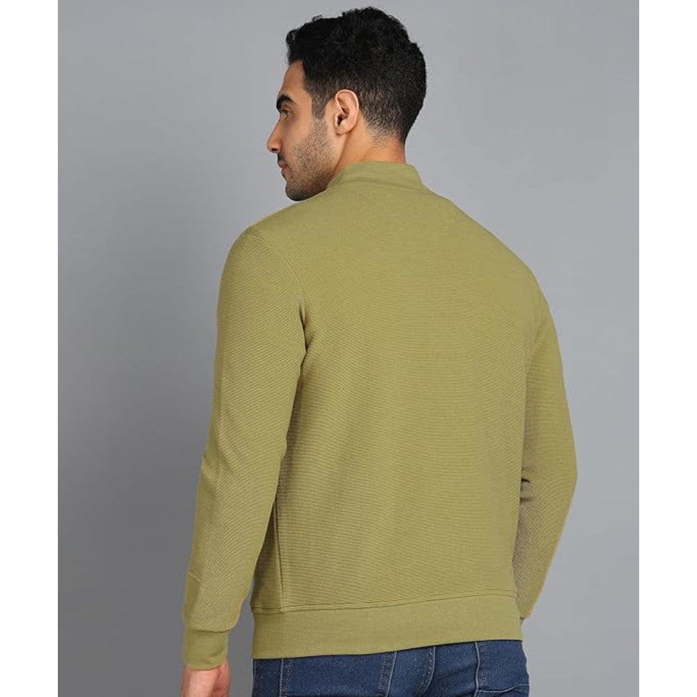 Men Solid Front Zipper Green Jacket