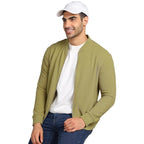 Men Solid Front Zipper Green Jacket
