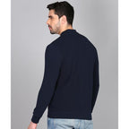 Men Solid Front Zipper Navy Blue Jacket