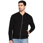 Men Solid Front Zipper Black Jacket