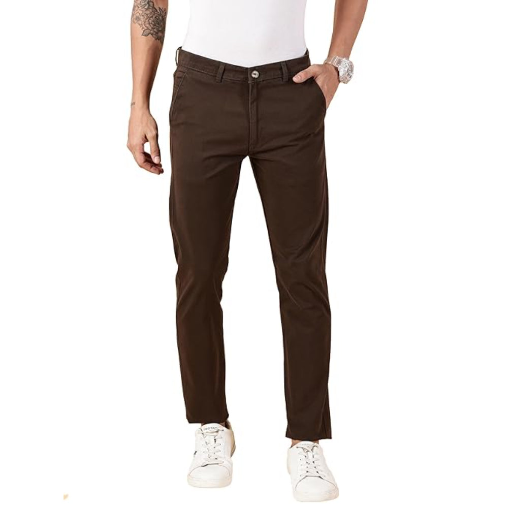 Men Chinos Casual Coffee Trousers