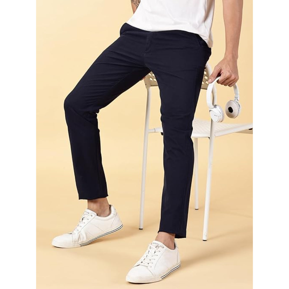 Men Chinos Casual Navy Blue Trousers