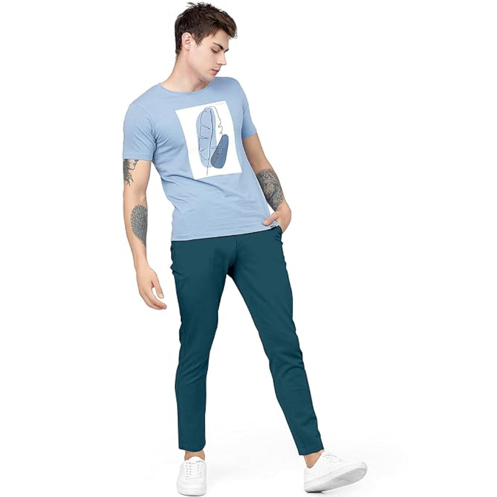 Men Plain Regular Fit Teal Blue Pant